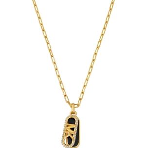 Michael Kors 14ct Gold Plated Brass Black Onyx Dog Tag Paperclip Chain NWT ✨️